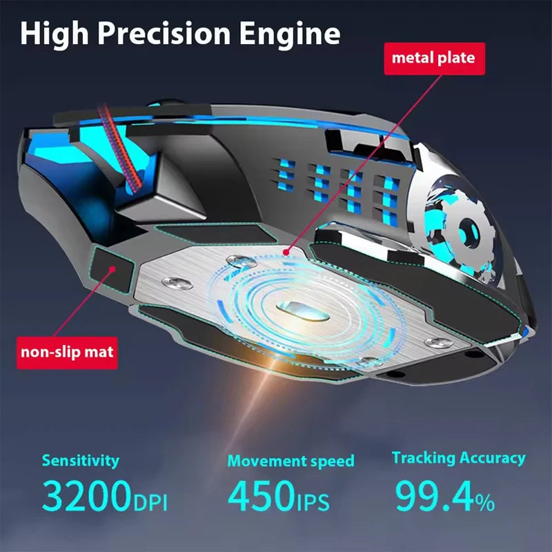 Wireless Mouse Gaming Computer Silent Rechargeable Bluetooth Mouse USB Mechanical E-Sports Backlight PC Gamer Mouse for Laptop