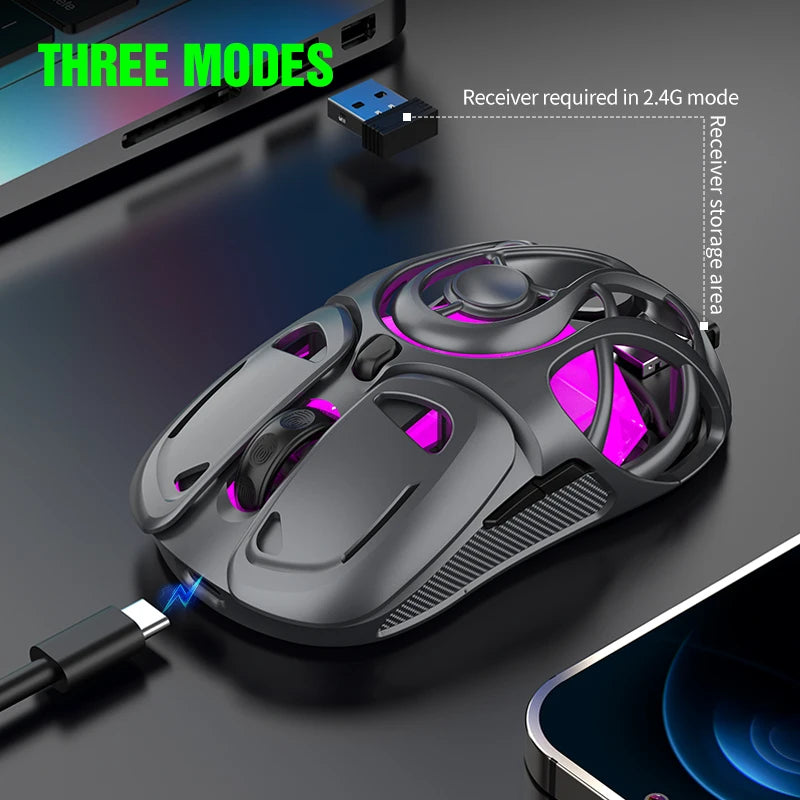 K-Snake Tri-Mode Wireless Bluetooth Mouse Lightweight Gaming Wired，1000HZ Polling Rate，7200DPI