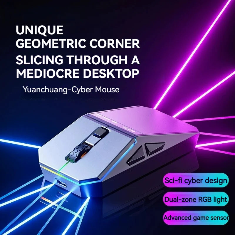 INPHIC Cyber Wireless Mouse Bluetooth Three-Mode Low Noise  Game Mouse Power Display Dual Zone RGB Macro Definition 12800DPI