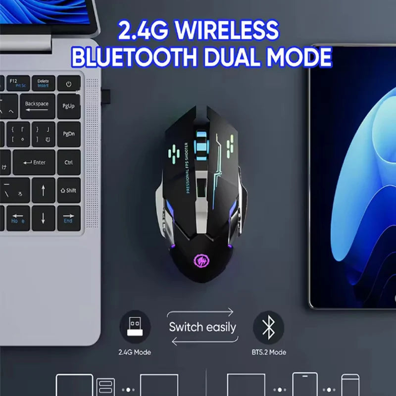 Wireless Mouse Gaming Computer Silent Rechargeable Bluetooth Mouse USB Mechanical E-Sports Backlight PC Gamer Mouse for Laptop