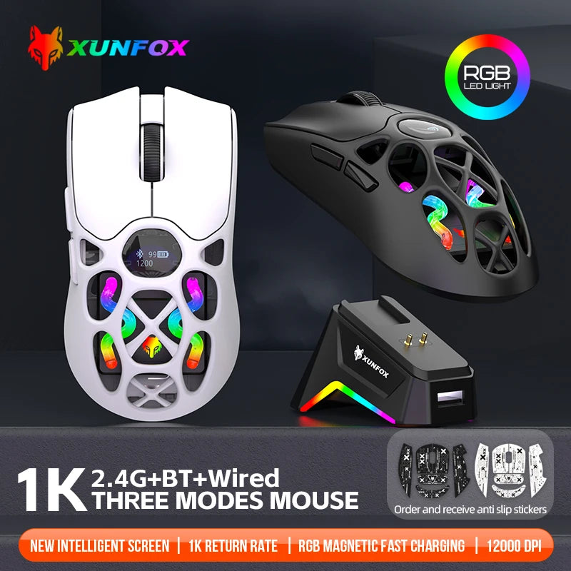 H16 Mouse, lightweight S205, three-mode wireless Bluetooth mouse for gaming, charging, RGB lighting, suitable for P