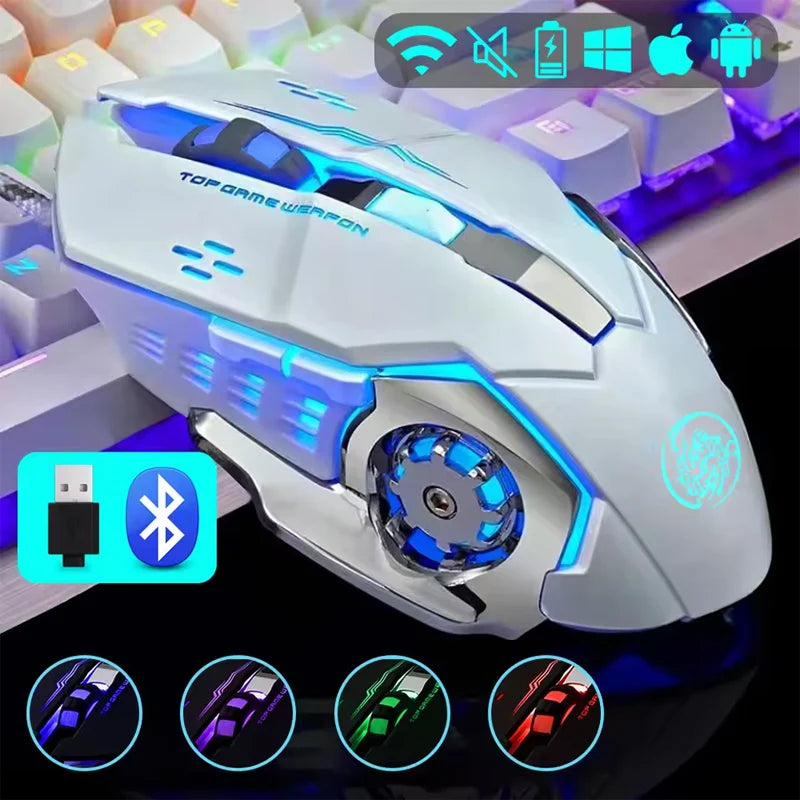 Wireless Mouse Gaming Computer Silent Rechargeable Bluetooth Mouse USB Mechanical E-Sports Backlight PC Gamer Mouse for Laptop